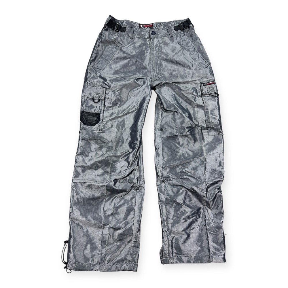 South Pole‎ Function Pants Men's M Silver Shiny Cargo Wide Leg Parachute Y2K